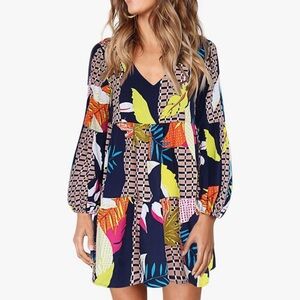 Colorful Flowy Summer V-Neck Tunic Dress